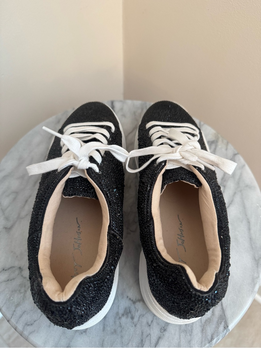 Betsey Johnson Sidny Sneakers Women’s Size 8.5 Black Rhinestone Platform Shoes - Picture 5 of 9
